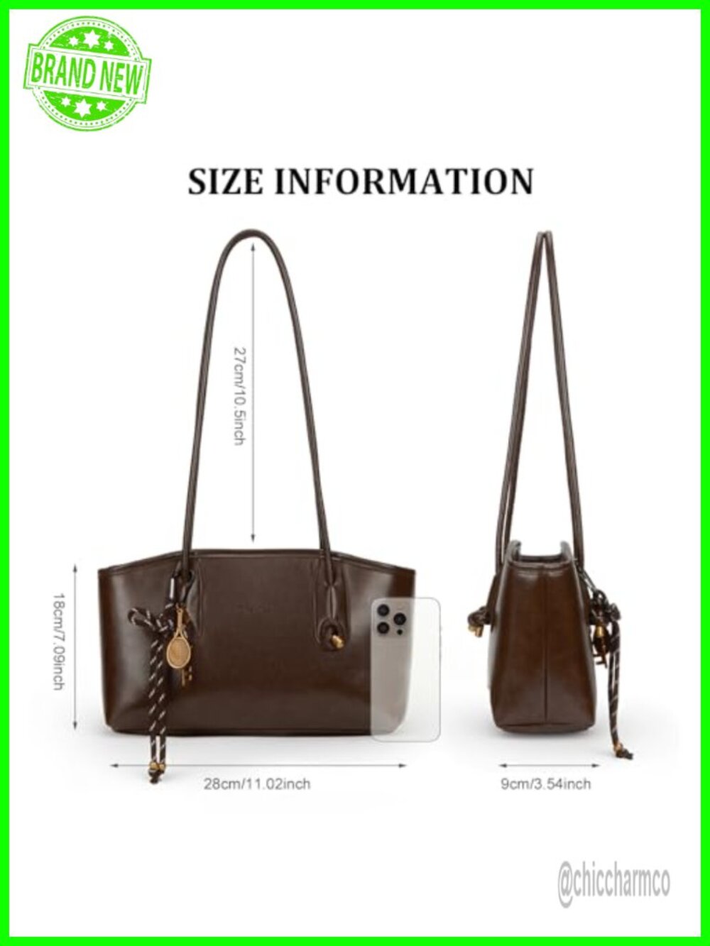 Faux Leather Vintage Shoulder Bag with Keychain - Picture 4 of 6
